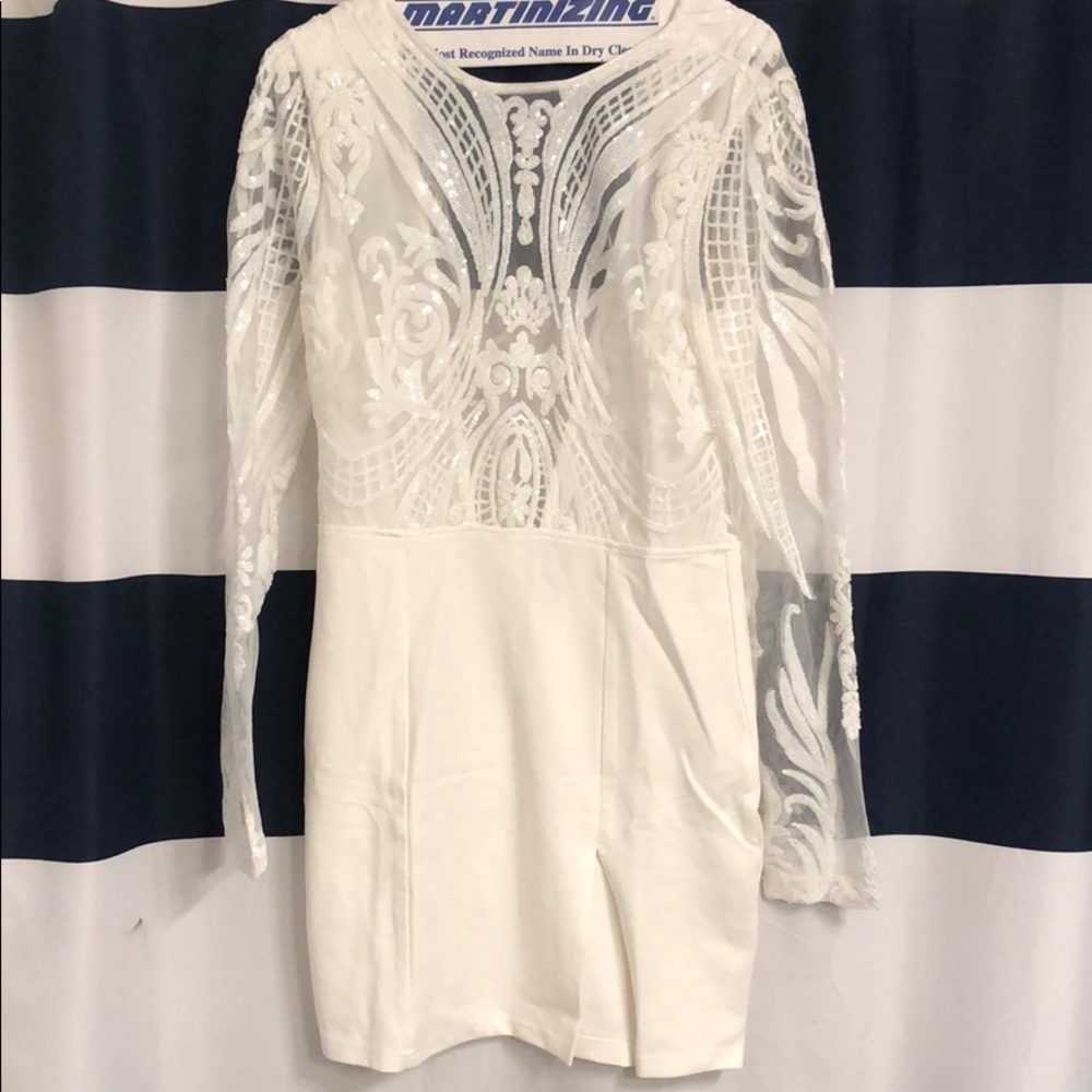 White sheer sequence cocktail dress